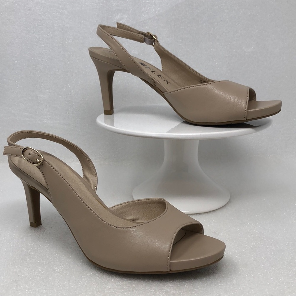 LifeStride Heels Teller 2 Taupe Heirloom Slingback Fab Flex Open Toe Size 9.5M
